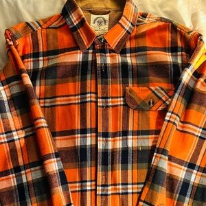 Men's Orange Plaid Casual Button Down Shirt Med